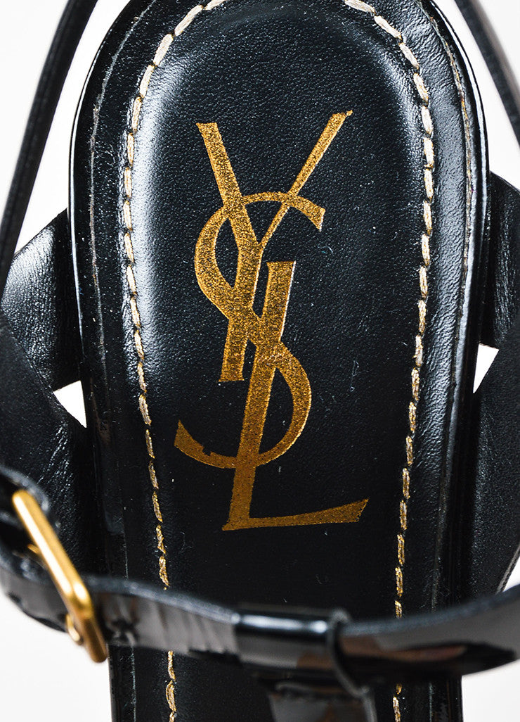 Yves Saint Laurent Black Patent Leather Platform "Tribute 105" Sandals