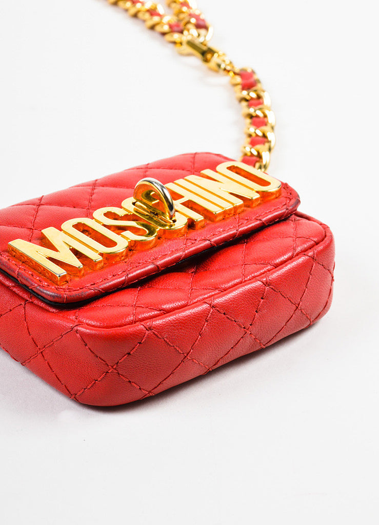 Moschino | Moschino Red and Gold Toned Leather Quilted Mini Crossbody Belt Bag – Luxury Garage Sale