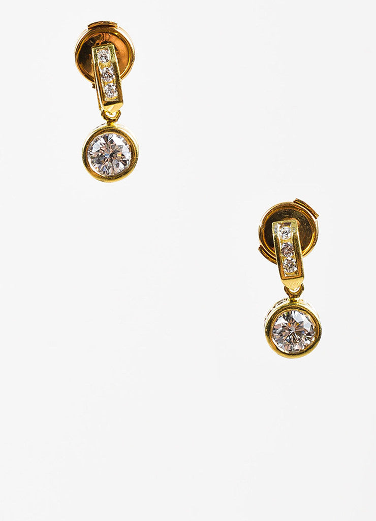 18K Yellow Gold 1.20 ct Round Diamond Embellished Drop Dangle Earrings