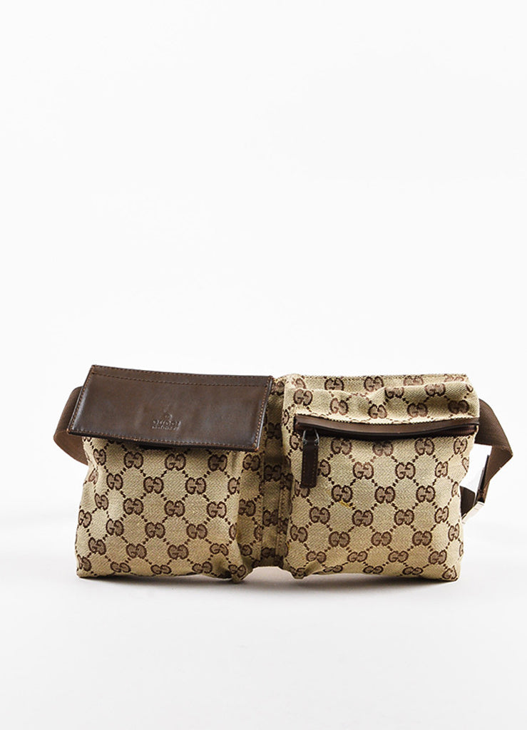 Gucci | Gucci Tan Brown Canvas Leather Trim Monogram &quot;Original GG&quot; Belt Bag – Luxury Garage Sale