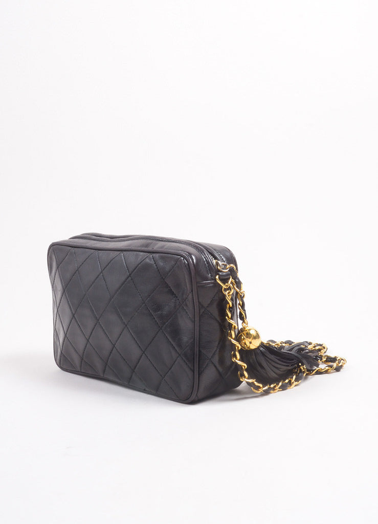 Chanel | Black Quilted Lambskin &quot;CC&quot; Tassel Chain Strap Shoulder Bag – Luxury Garage Sale