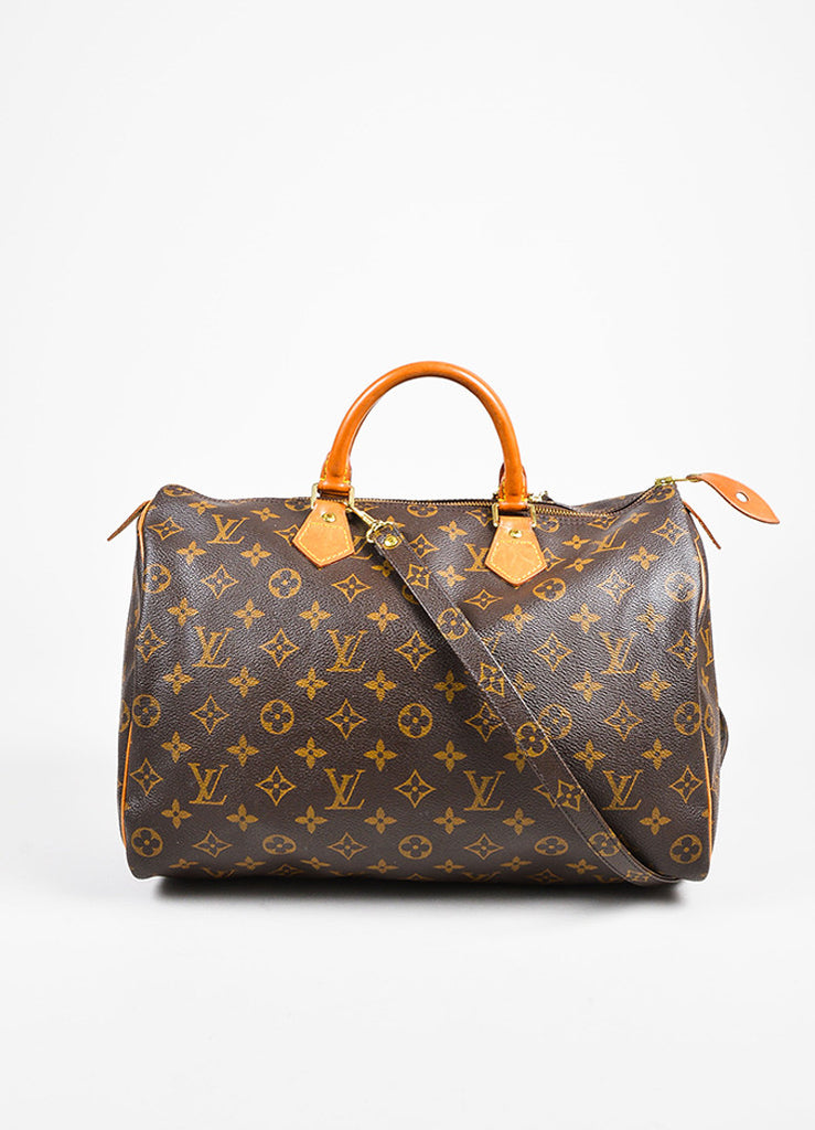 Louis Vuitton | Louis Vuitton Brown Coated Canvas Leather Monogram &quot;Speedy 35&quot; Bag – Luxury ...