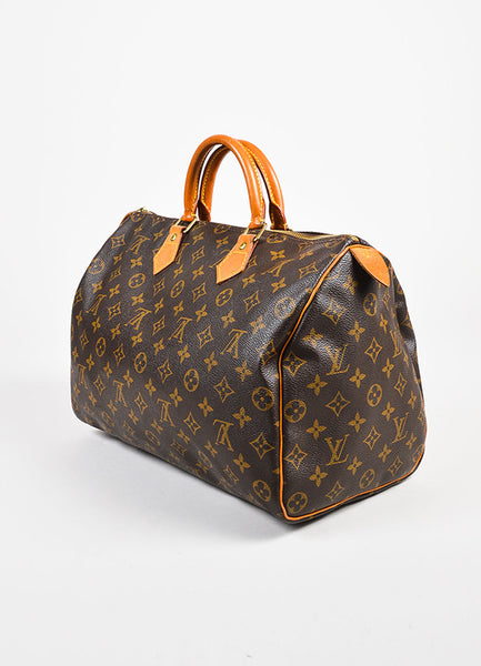Louis Vuitton Brown Coated Canvas Leather Monogram &quot;Speedy 35&quot; Bag – Luxury Garage Sale