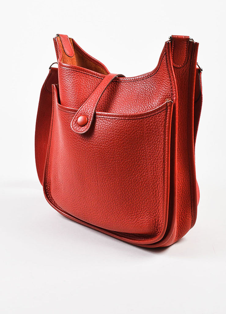 Hermes | Hermes Red Clemence Leather Canvas Strap &quot;Evelyne II PM&quot; Shoulder Bag – Luxury Garage Sale