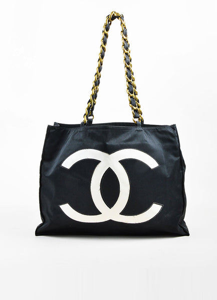 Black White Chanel GHW Jumbo &#39;CC&#39; Nylon Chain Tote Bag – Luxury Garage Sale