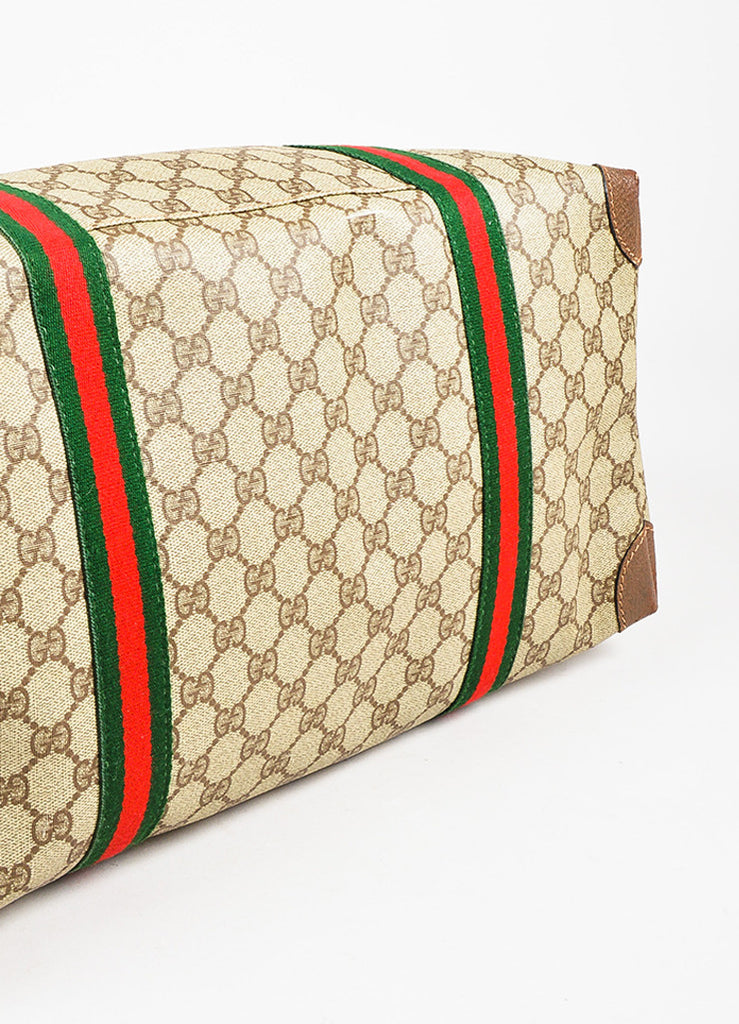 Gucci | ﻿Gucci Brown Red Green Monogram Coated Canvas Striped Zip Tote Bag – Luxury Garage Sale