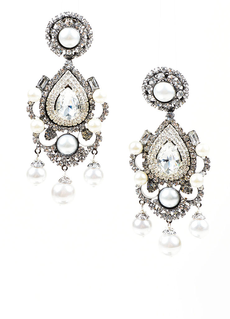 Silver Lawrence VRBA Faux Pearl Teardrop Chandelier Clip On Earrings