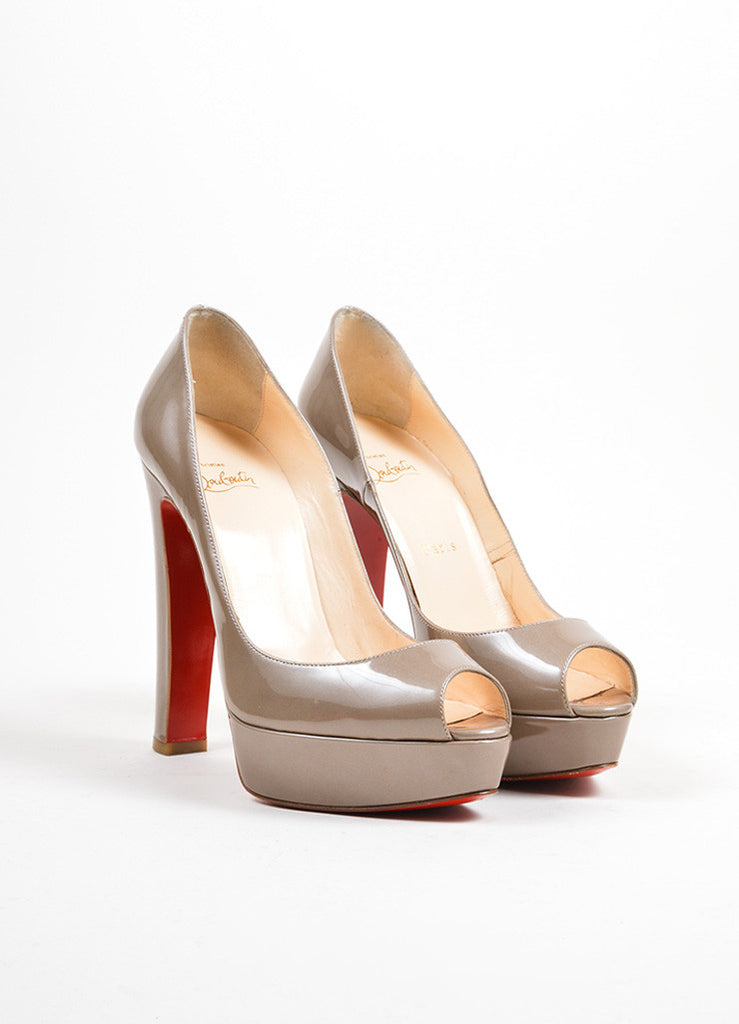 taupe patent leather pumps