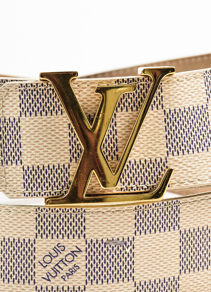 Louis Vuitton | Louis Vuitton Cream and Navy Canvas Damier Azur &quot;LV Initiales&quot; Belt – Luxury ...