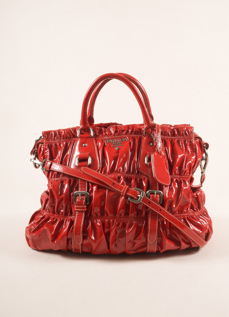 Prada | Prada Red Patent Leather &quot;Rosso Vernice Gaufre&quot; Satchel Shoulder Bag – Luxury Garage Sale