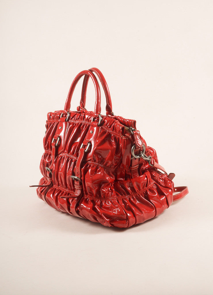 Prada Red Patent Leather &quot;Rosso Vernice Gaufre&quot; Satchel Shoulder Bag – Luxury Garage Sale