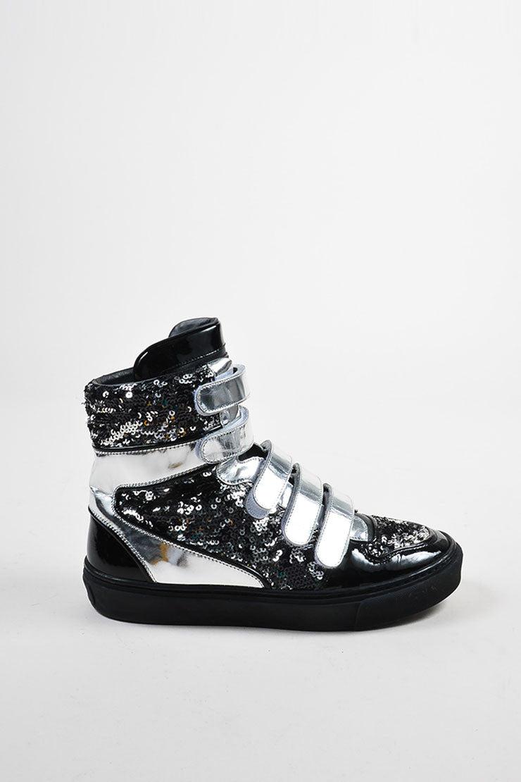 Silver Black Louis Vuitton Sequined High Top Sneakers – Luxury Garage Sale