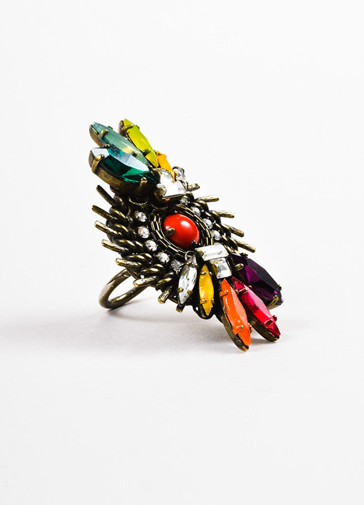 Erickson Beamon Brass Multicolor Swarovski Crystal Jeweled Cocktail Ring