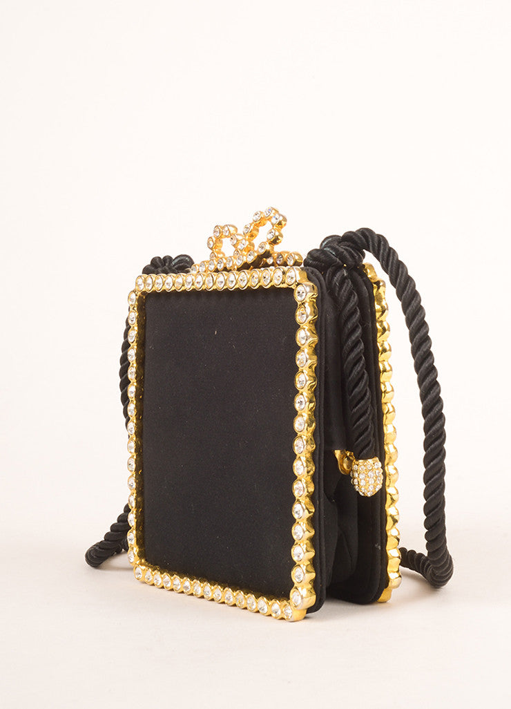 Black and Gold Toned Rhinestone Bow Clasp Square Clutch Bag – Luxury Garage Sale