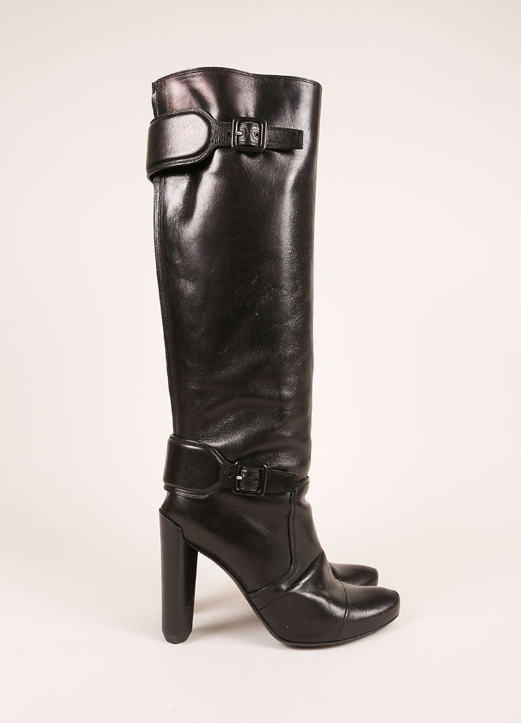 Louis Vuitton | Black Leather Buckle Knee High Pointed Toe Boots – Luxury Garage Sale