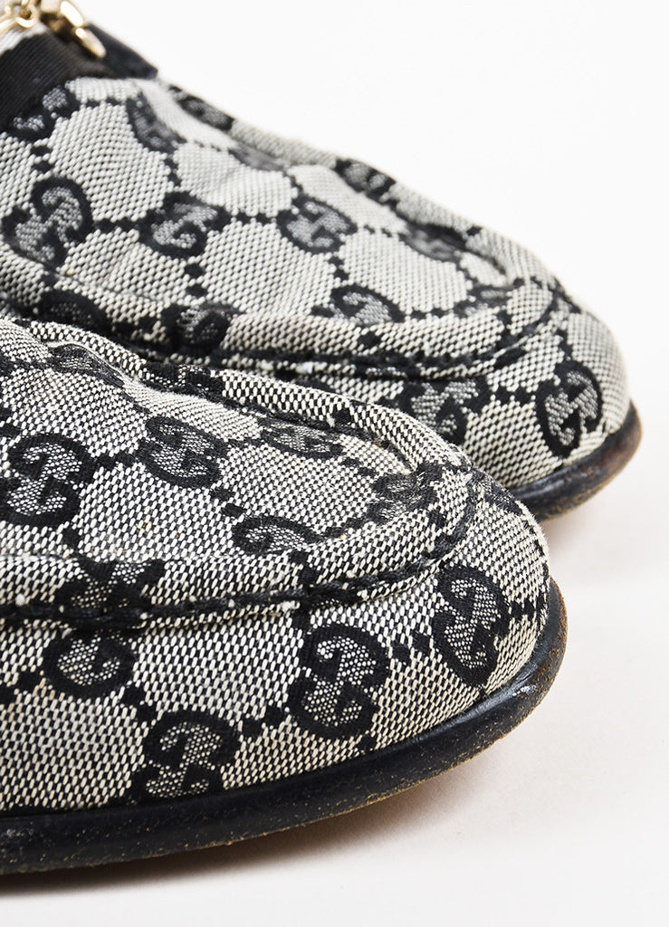 Gucci | Gucci Black Grey Monogram &#39;GG&#39; Canvas Silver Horsebit Buckle Loafers – Luxury Garage Sale