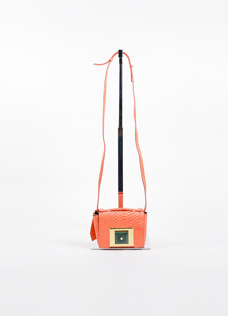 Andrew Gn Coral Python Skin Turn Lock Mini Brief Crossbody Bag