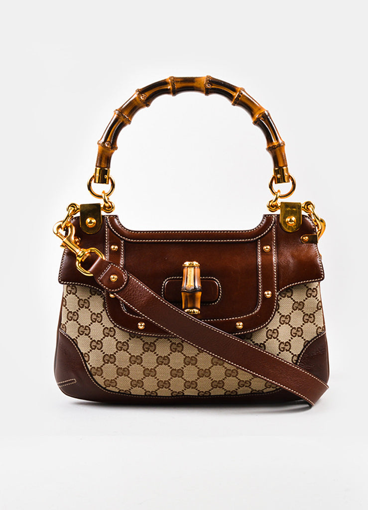 Gucci | Gucci Brown Canvas Leather Bamboo Monogram Shoulder Bag – Luxury Garage Sale