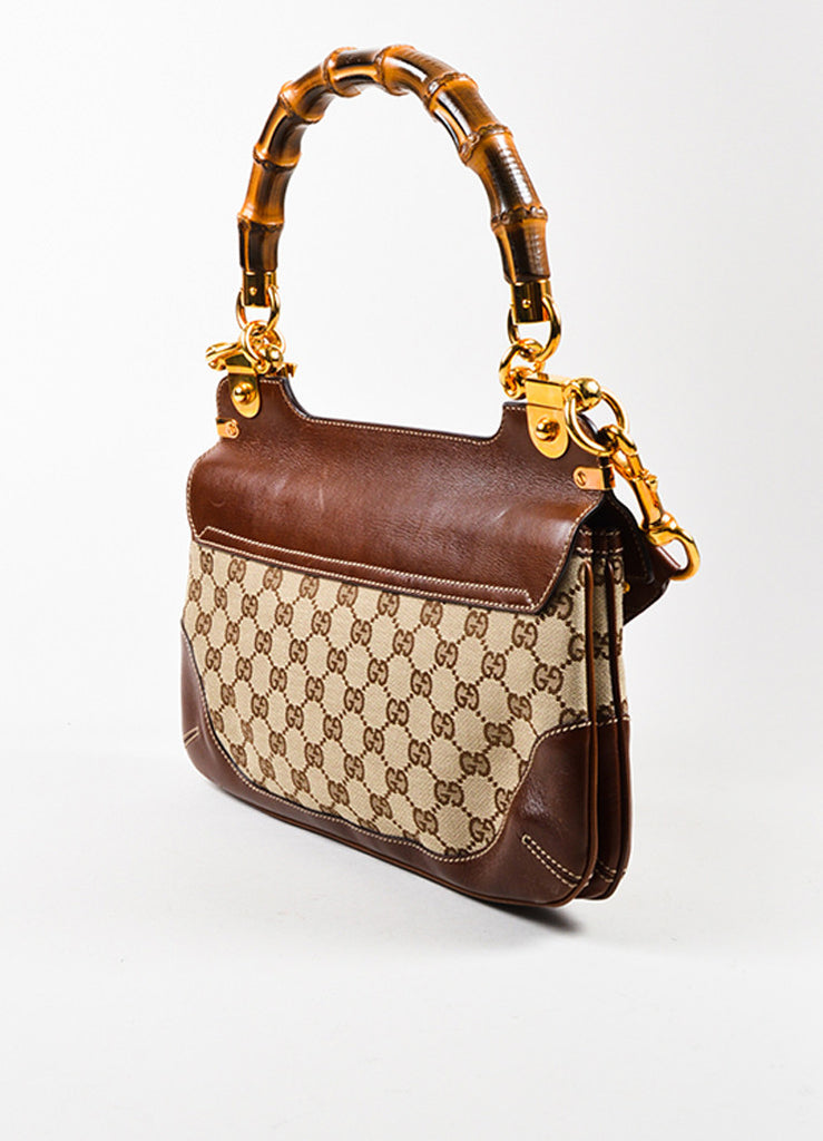 Gucci | Gucci Brown Canvas Leather Bamboo Monogram Shoulder Bag – Luxury Garage Sale