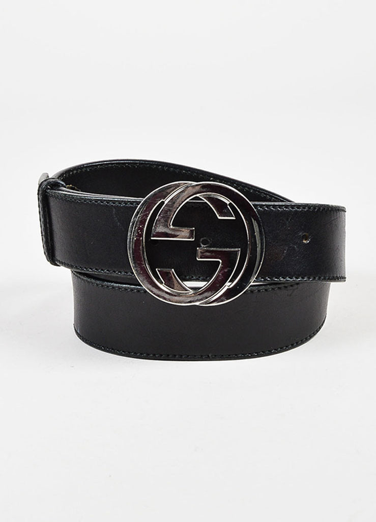 Gucci | Gucci Black Silver Tone Leather Large Monogram Buckle Belt – Luxury Garage Sale