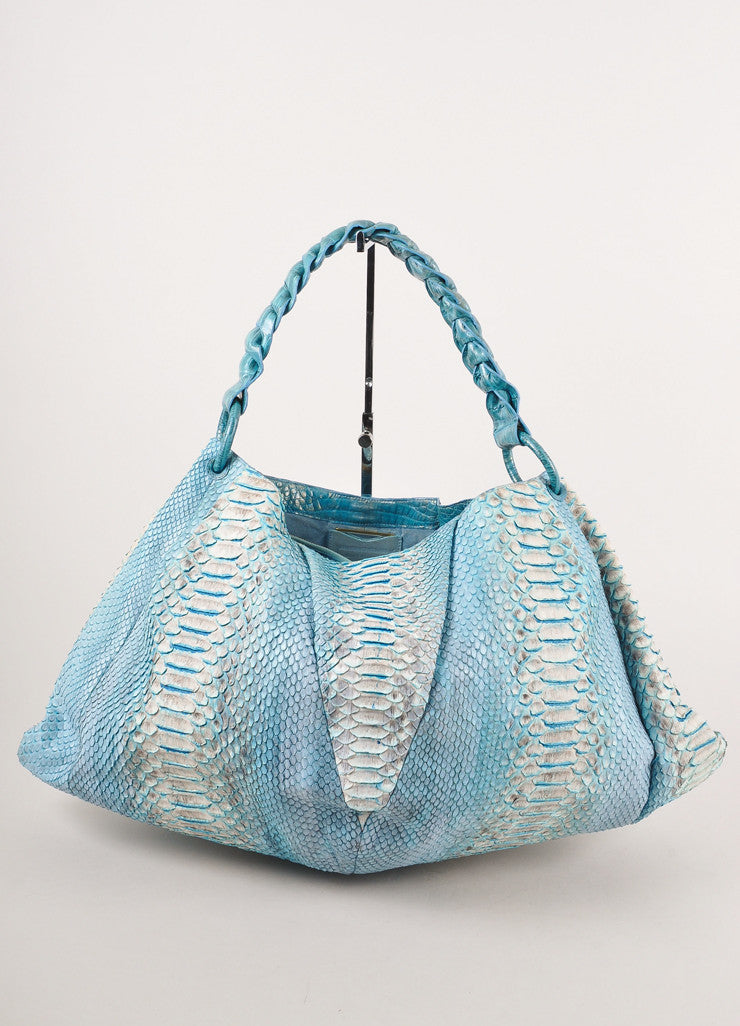 Blue and Cream Python and Crocodile Tote Bag