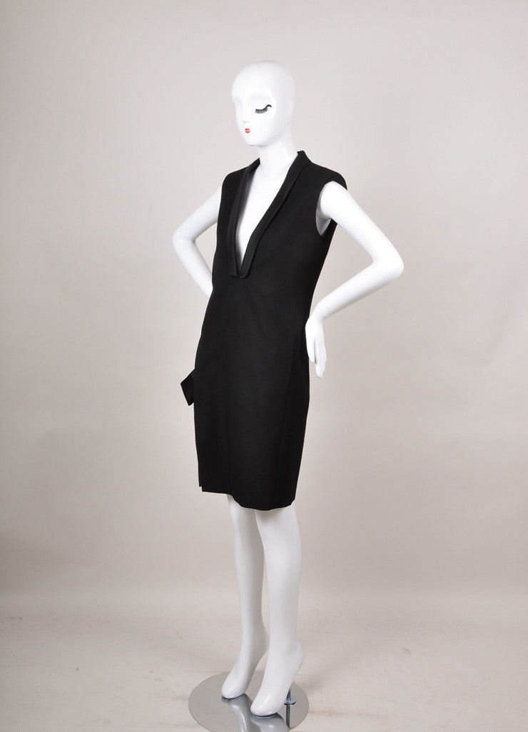 Lanvin Black Wool and Silk Sleeveless Deep V Neck Dress