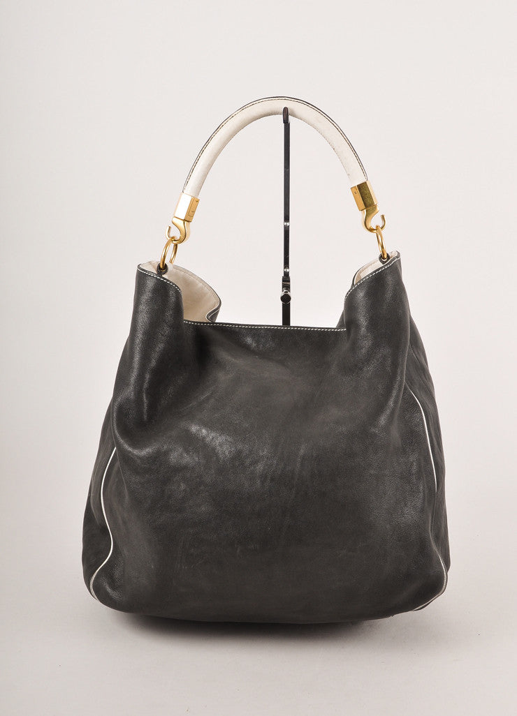 Black and Cream Slouchy Leather Tote Bag