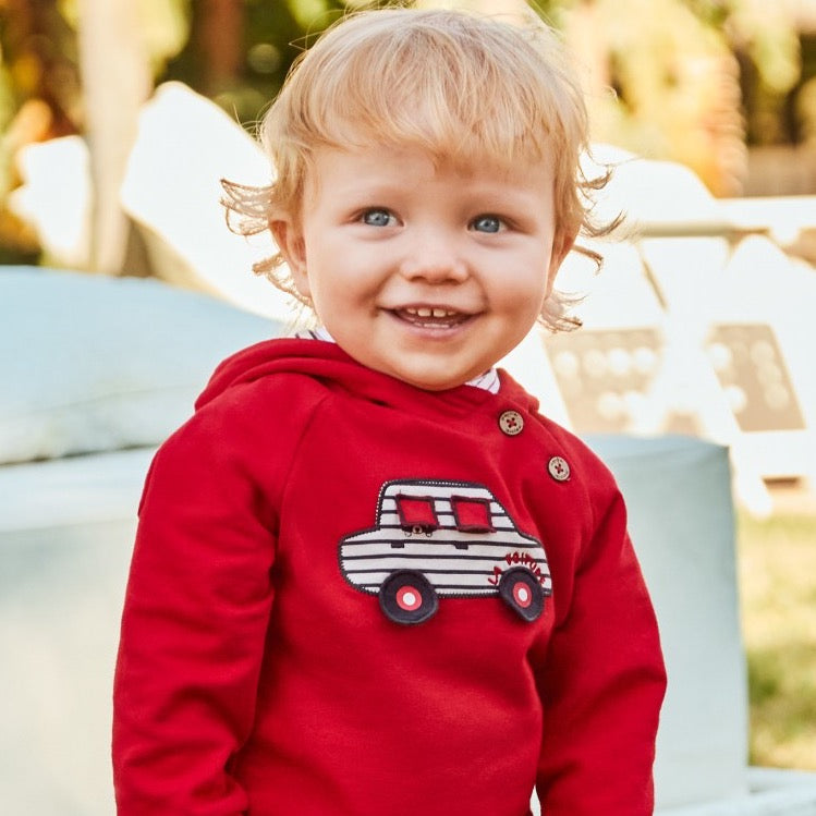 SUDADERA CAPUCHA ROJO COCHE BEBE NIÑO – KOKOLETTY MODA INFANTIL