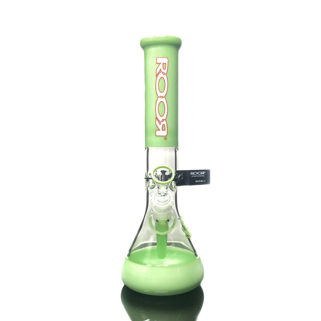Glass 14” Beaker Color: Green Accents/Green Diffused Downstem/Red – Ed's