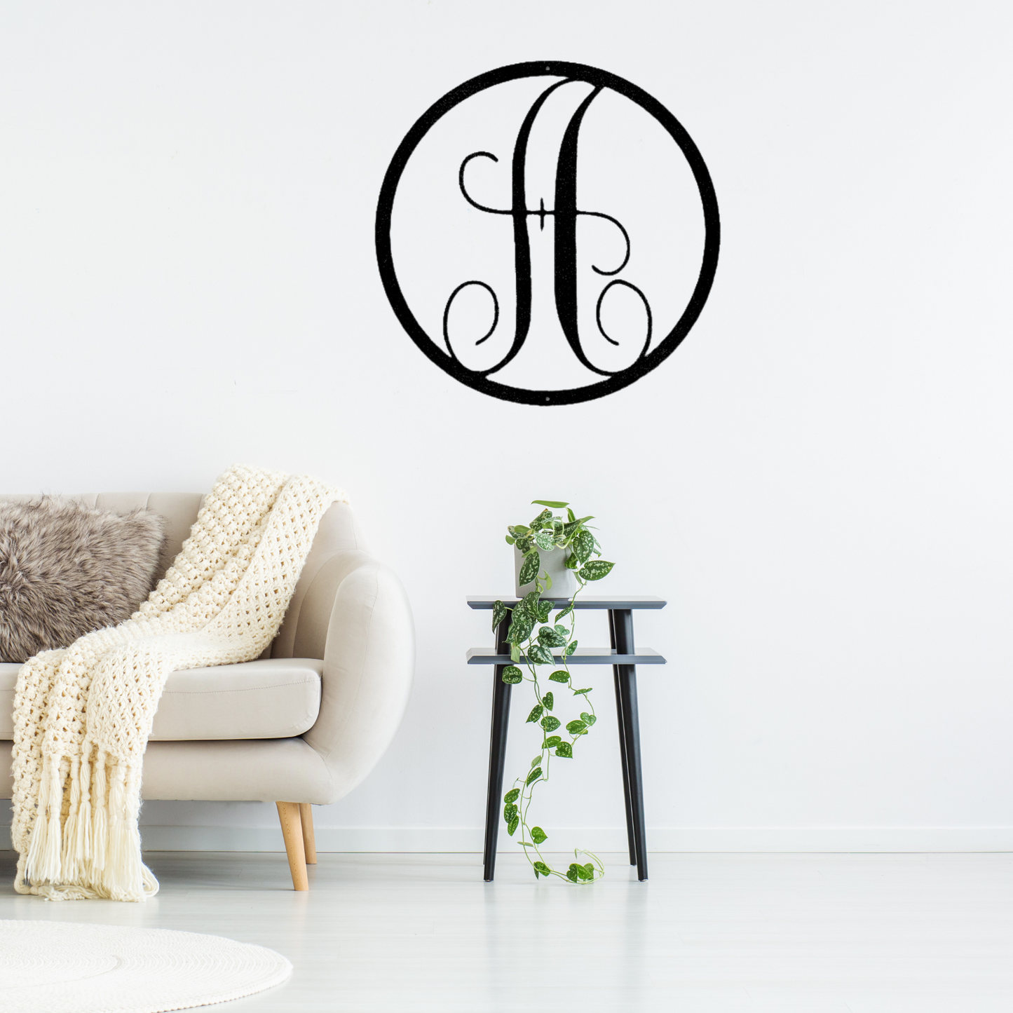Fancy Initial Circle Monogram - Steel sign - Steel Sign, Family Name Sign, House Decor, Wall Art, Metal Signs, Metal Decorative Sign