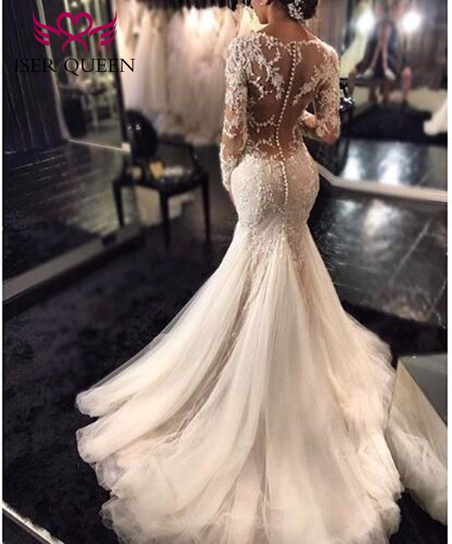 illusion back mermaid wedding dress