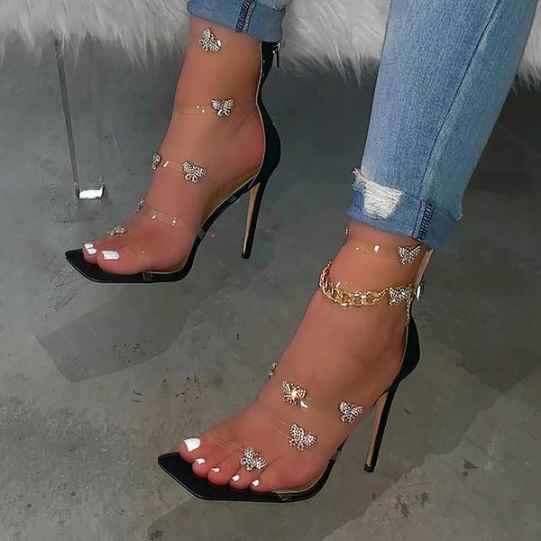 lace up heels with butterflies
