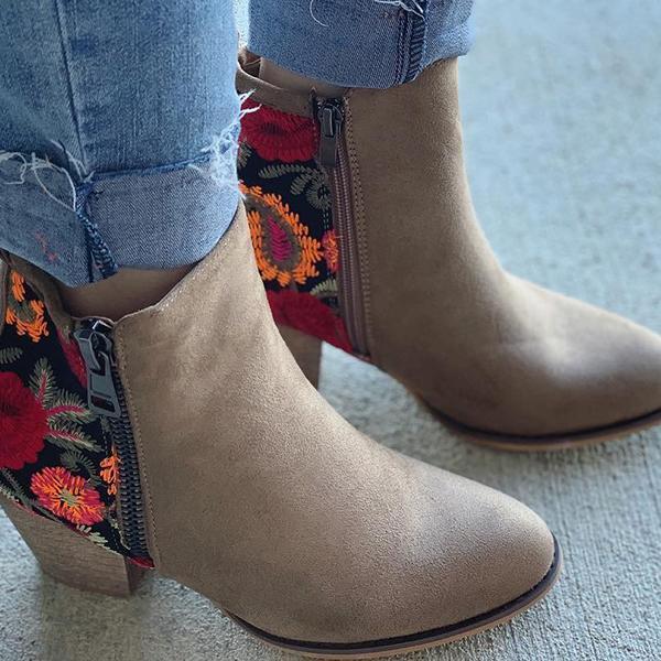 embroidered heel booties