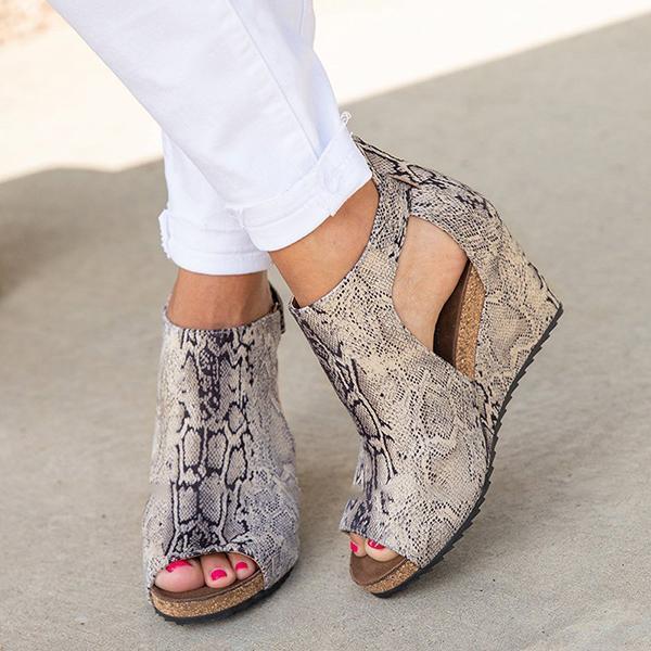 snakeskin peep toe wedges