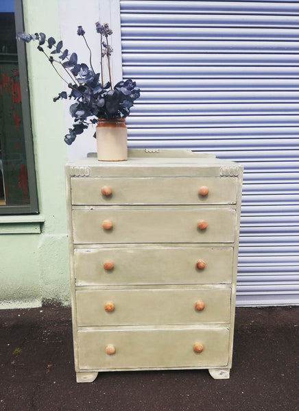 Vintage Chest Of Drawers Hand Painted In Layers Of Chippy Chalk