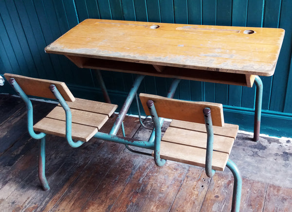 Vintage Children S Double School Desk And Chair Set Emily Rose