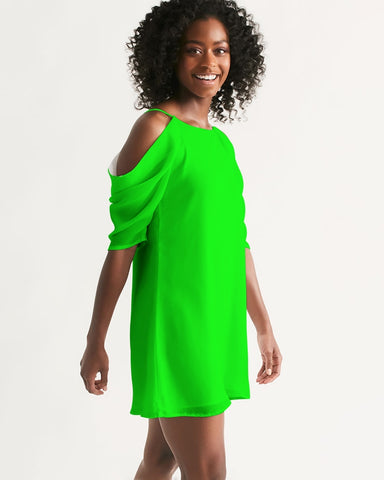 Tayrona Lime Green Women's Open Shoulder A-Line Dress