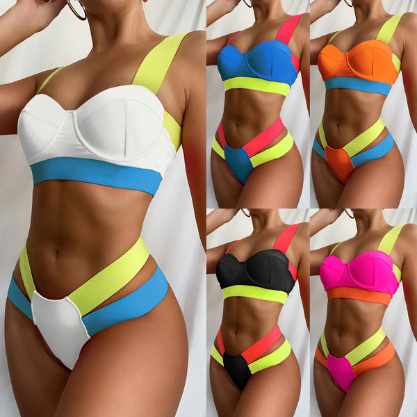 Tayrona Color Bandage Patchwork High Waist Bikini