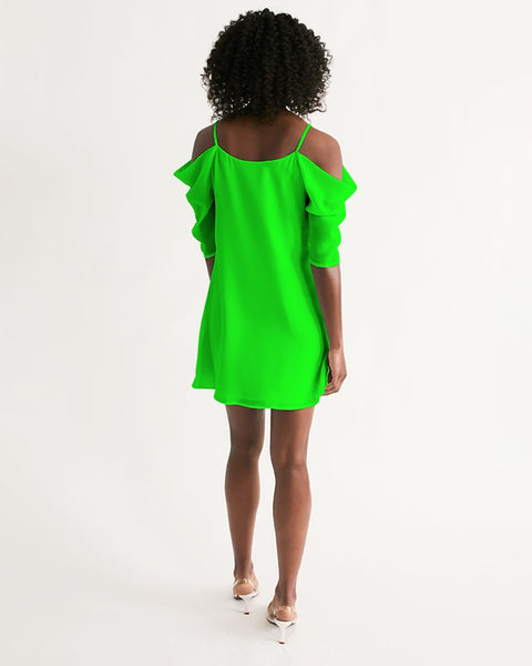 Tayrona Lime Green Women's Open Shoulder A-Line Dress