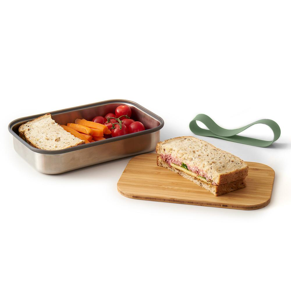 Blum Lunchbox  Stainless-steel and Bamboo lid Plastic free 1.25ltr Black and Blum 