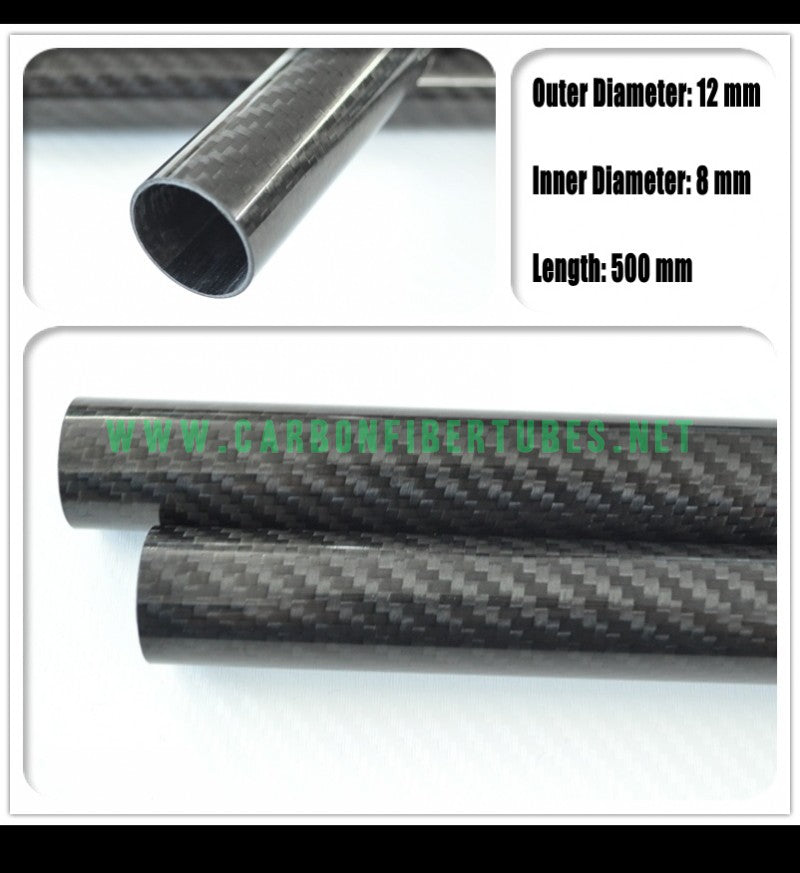 3K Roll Wrapped 17mm Carbon Fiber Tube 15mm x 17mm x 500mm Glossy or Matt for RC