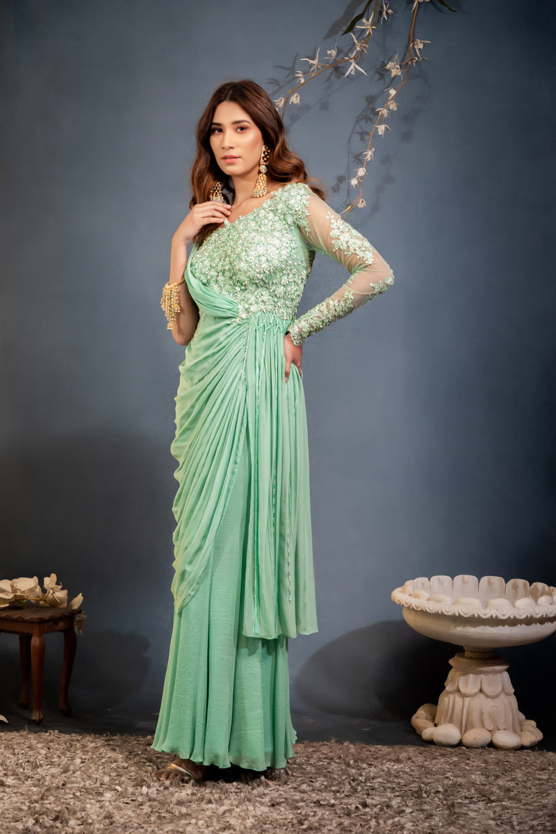 One Sleeve Saree Gown – Saaj By Ankita