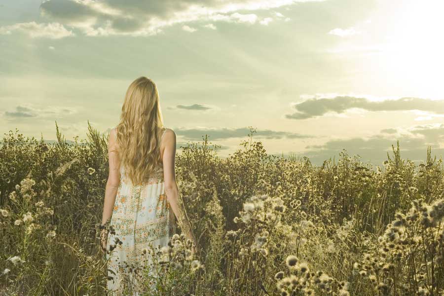 woman in field, long flowing dress, A Couple's Fantasy