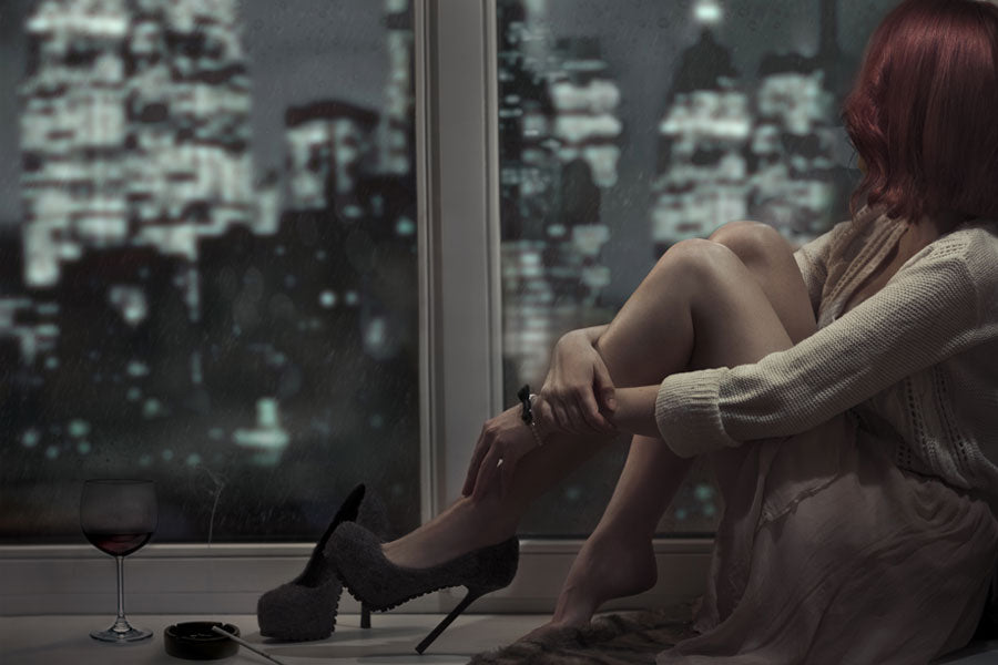 Sexy woman, looking out city apartment window, erotic story, voyeur Sex
