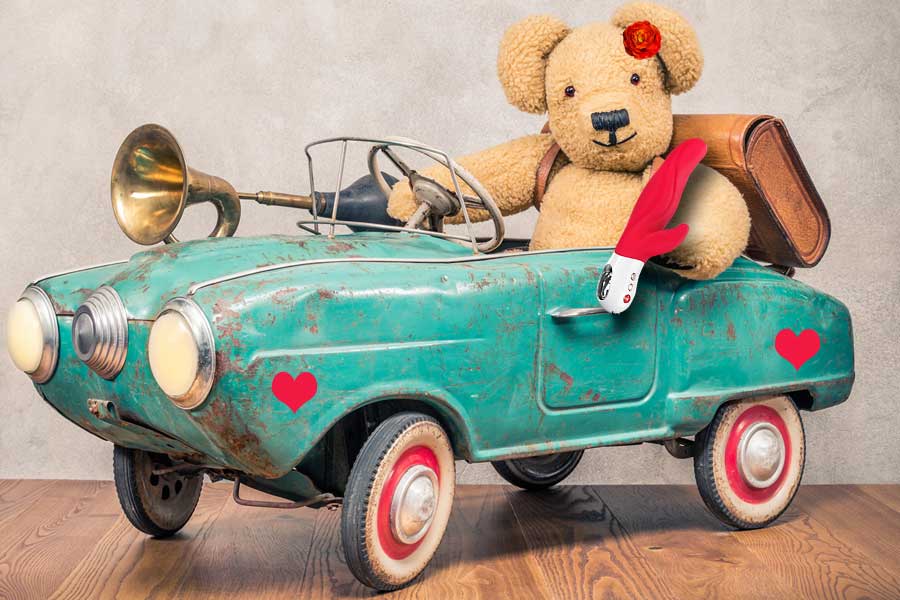 Girl Teddy Bear Holding Dildo In Car, Orgasm Faster