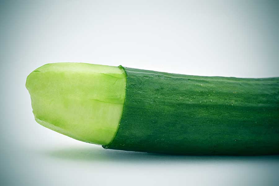 Cucumber with skin removed at tip, Tight Foreskin
