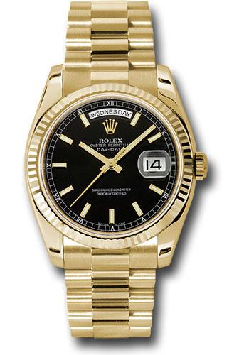 Rolex Yellow Gold 36 Watch - Fluted Black Index Dial