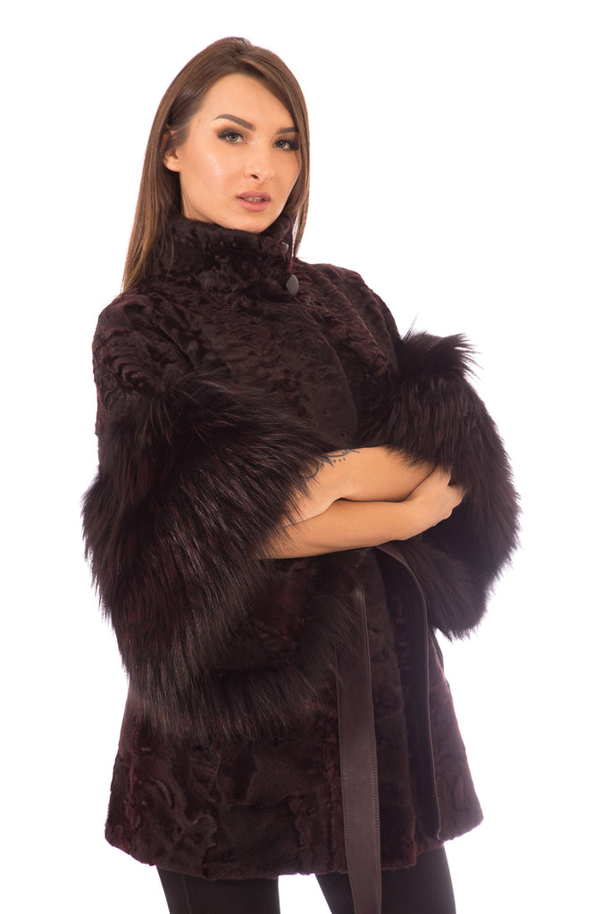 burgundy fox fur coat