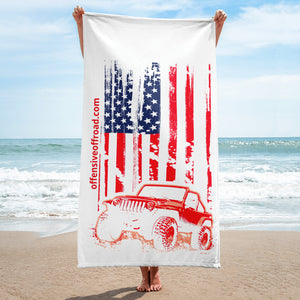 moniquetoohey Jeep Flag Beach Towel