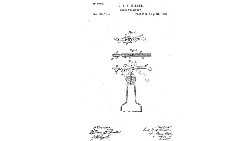 brevet américain pour le tire-bouchon à levier de Carl FA Wienke